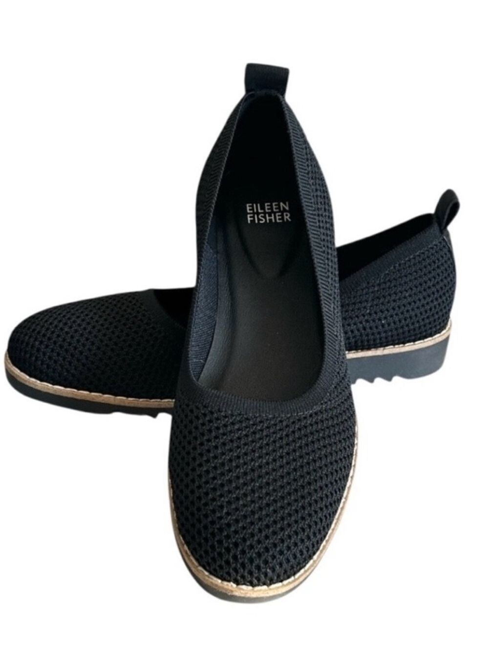 Eileen Fisher Etta Black Mesh Flats Size 8.5